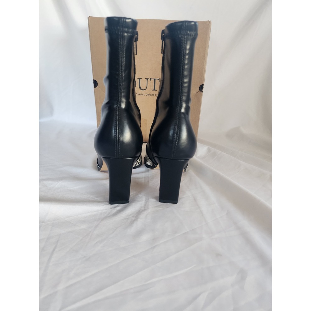 Coutgo Black Snakeskin Pointed Toe Ankle Boots Block Heel Side Zip Size 7.5 NEW - Picture 6 of 12